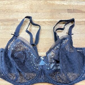 Lace Embroidered Underwire Bra - Navy
